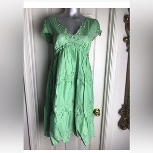 NEW BCBG MaxAzria Voile Celedon Eyelet Sundress Boho Peasant Size 8 $280